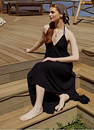 Sırtı Açık Siyah Elbise 4962