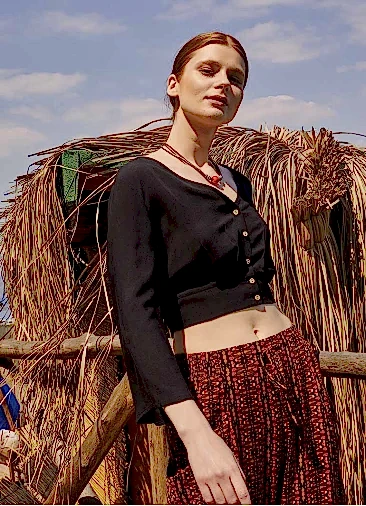 Arkası Büzgülü Uzun Kollu Siyah Bohem Bluz 4944