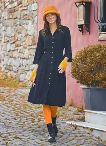 Siyah Kışlık Gömlek Elbise 6636