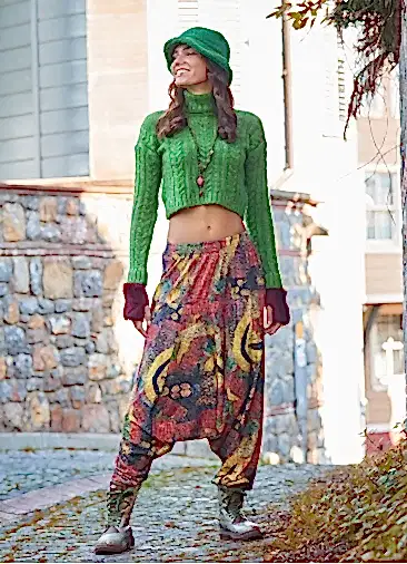 Lastikli Bel ve Paça Sarı Desenli Şalvar Pantolon 6679