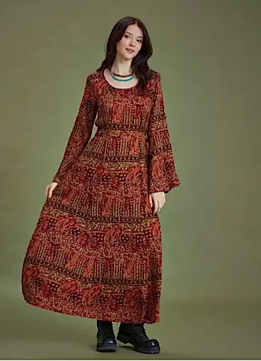 Siyah Desenli Kayık Yaka Belden Bağlamalı İspanyol Kol Kadın Elbise 6620