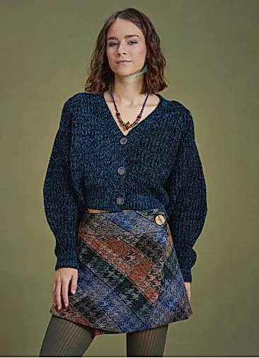 Bohem Tarz Dokulu Örme Siyah Crop Hırka 6672