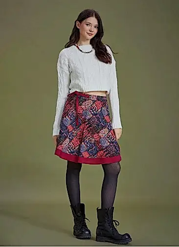 Kırmızı Desenli Anvelop Kısa Etek 6650