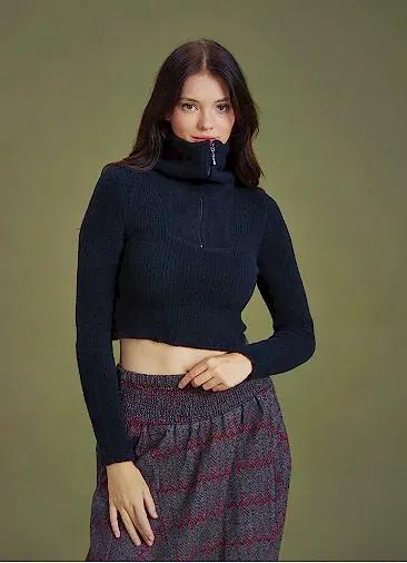 Fermuarlı Balıkçı Yaka Siyah Kazak 6643