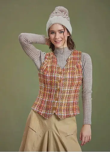 Bohem Tarz Kadın Turuncu Yelek 6721