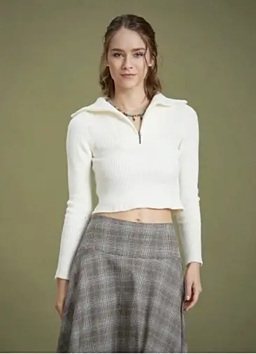 Fermuarlı Balıkçı Yaka Ekru Kazak 6647