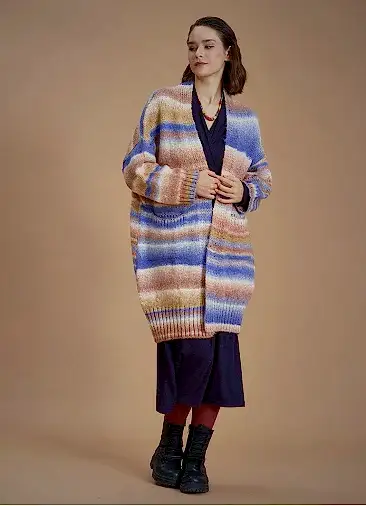 Etnik Desenli Pembe Kışlık Uzun Hırka 6670