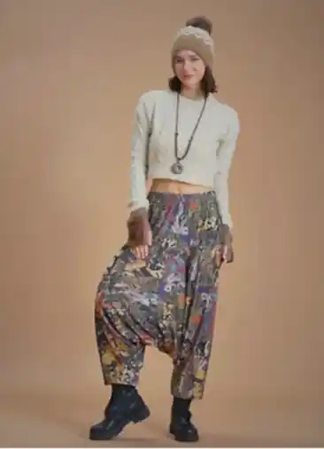 Lastikli Bel ve Paça Kahve Desenli Şalvar Pantolon 6680