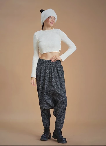 Gipe Bel Detaylı Kışlık Siyah Puantiyeli Kadın Şalvar Pantolon 6657