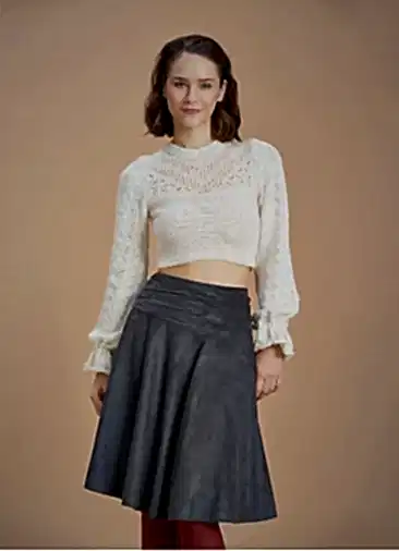 Kloş Antrasit Desenli Süet Midi Etek 6695