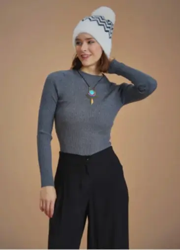 Bisiklet Yaka Slim Antrasit Triko Kazak 6588