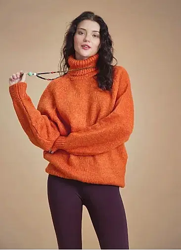 Bohem Tarz Boğazlı Turuncu Kazak 6641