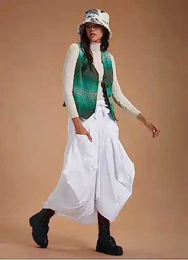 Bohem Tarz Beli Bağcıklı Cepli Beyaz Uzun Etek 1953