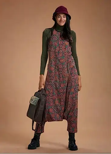 Dekolteli Fermuarlı Cepli Kadın Otantik Şalvar Tulum 5236