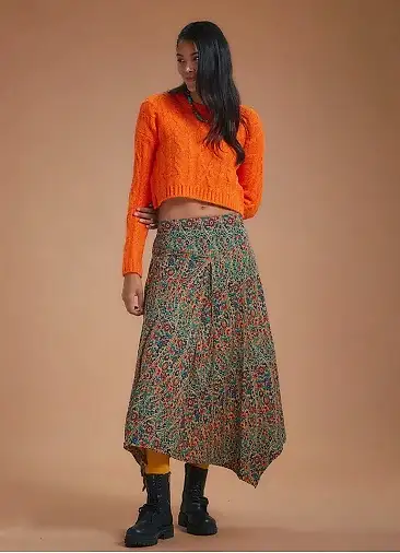 Etnik Desenli Biye Detaylı Asimetrik Kesimli Etek 5354