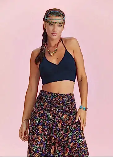 Sırtı Açık Boyundan Bağlamalı Kuplu Siyah Crop Bluz 5257