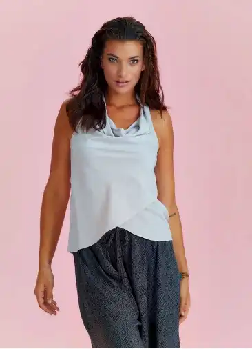 Bohem Tarz Degaje Yaka Otantik Acik Gri Bluz 4977