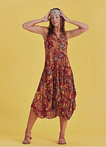 Çiçekli Gömlek Yaka Viskon Elbise 4881