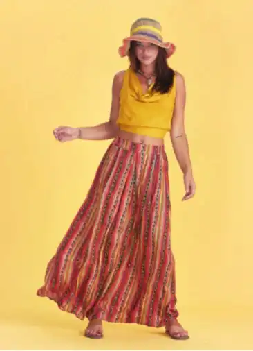 Rahat Kesim Beli Lastikli Desenli Pileli Uzun Etek 668