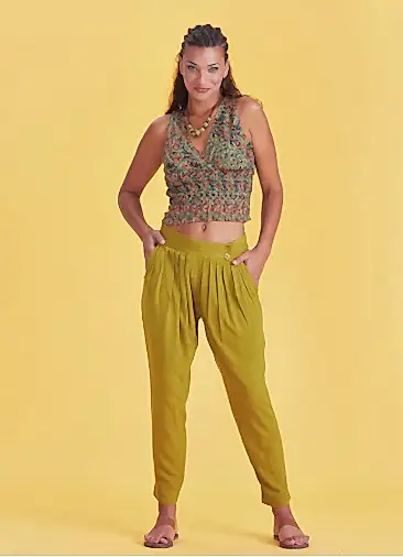 Ağı Düşük Dar Paça Olive Pileli Pantolon 5217