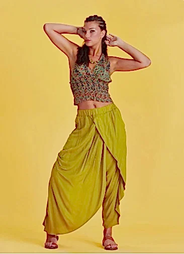 Kruvaze Ön Detay Beli Lastikli Salaş Olive Pantolon 5043