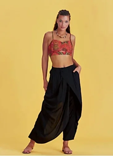 Kruvaze Ön Detay Beli Lastikli Salaş Siyah Pantolon 5039