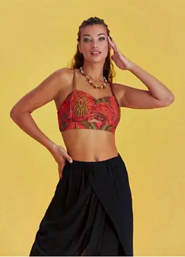 Desenli İnce Askılı Cut Out Detay Koton Bralet 6566