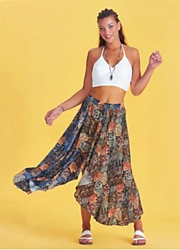 Etnik Desenli Bohem Çift Katlı Etek 4966