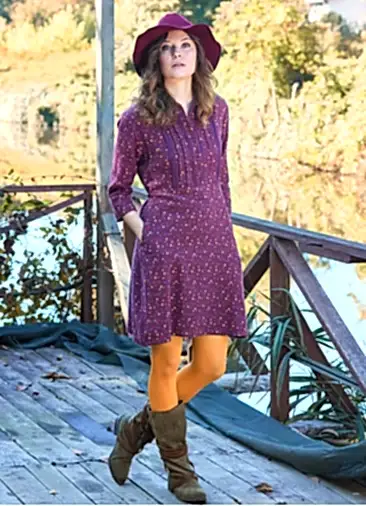 Gömlek Yaka Düğme Detaylı Dantelli Mor Pazen Elbise 7024