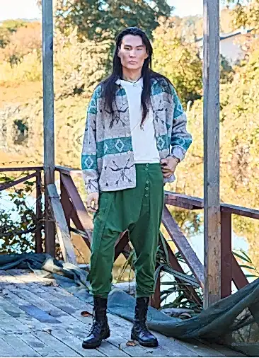 İp Detaylı Düğmeli Beli Lastikli Haki Erkek Pantolon 7104