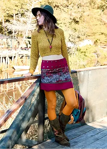 Çıtçıt Kapamalı Patchwork Anvelop Yeşil Etnik Etek 6987