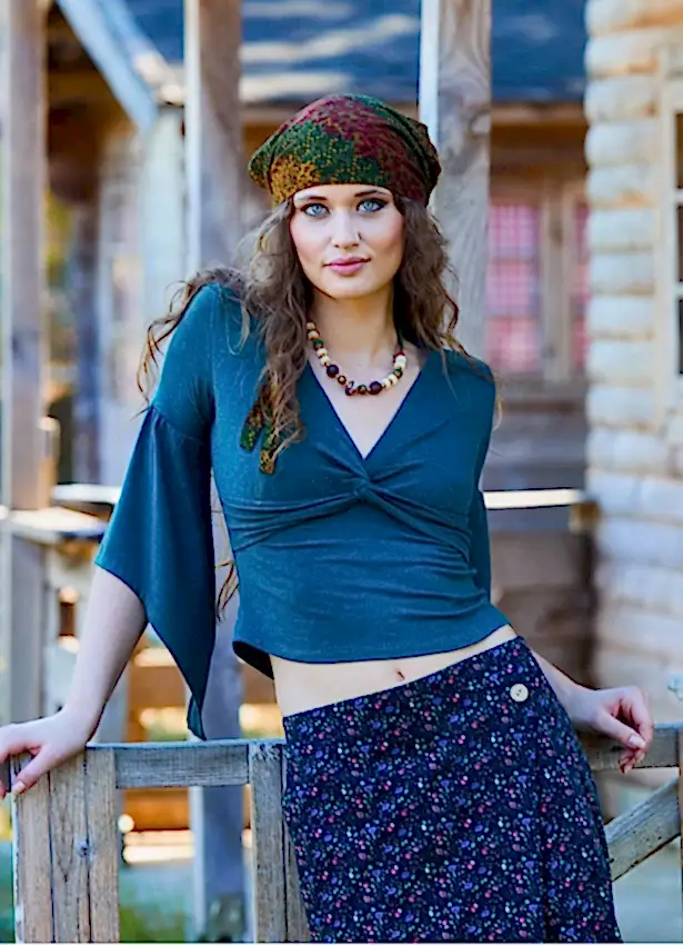 Kruvaze Yaka Yarım Kollu Yeşil Kışlık Bluz 7050