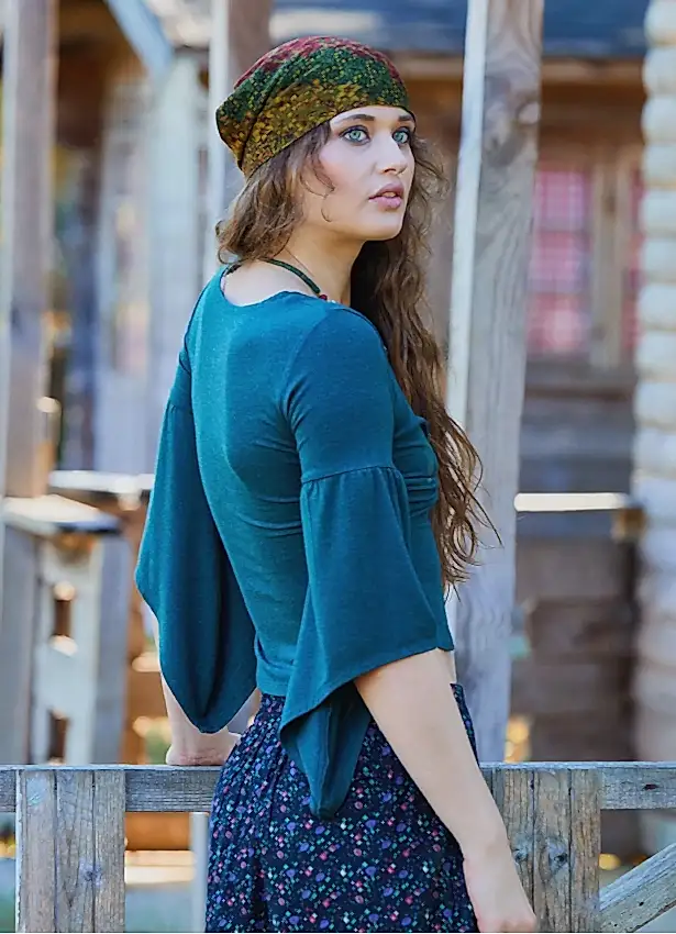 Kruvaze Yaka Yarım Kollu Yeşil Kışlık Bluz 7050