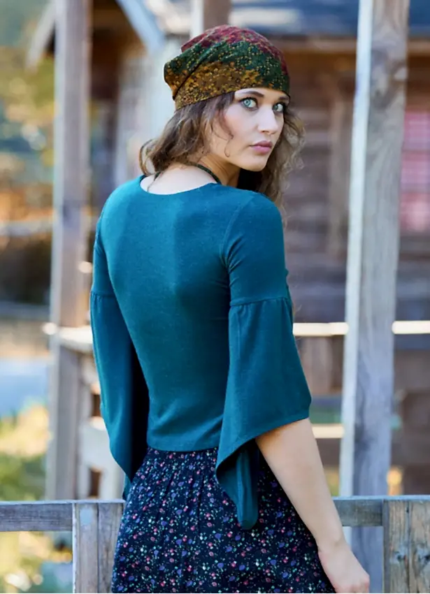 Kruvaze Yaka Yarım Kollu Yeşil Kışlık Bluz 7050