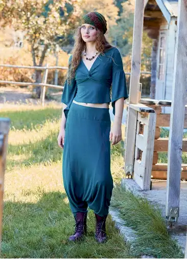 Paçası Lastikli Ağı Düşük Yeşil Kadın Kışlık Pantolon 7043