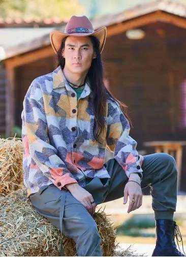 Rahat Kesim Uzun Kollu Turuncu Desenli Erkek Gömlek 7091