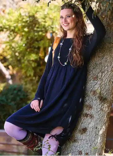 Bisiklet Yaka Cepli Parmak Geçmeli Siyah Kışlık Elbise 7063