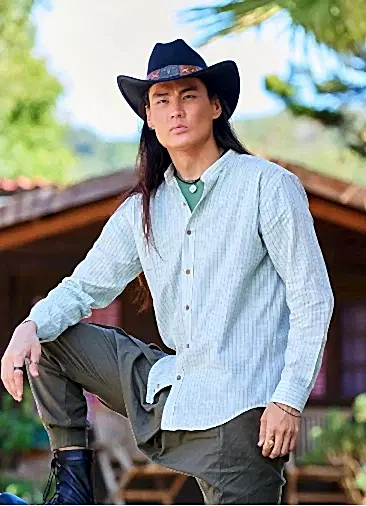 Rahat Kesim Düğmeli Uzun Kollu Çizgili Erkek Gömlek 6557