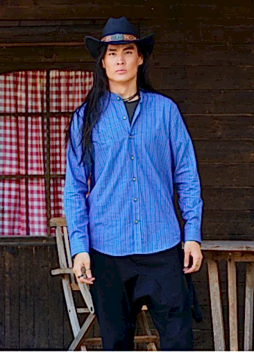 Rahat Kesim Düğmeli Uzun Kollu Mavi Çizgili Erkek Gömlek 6555