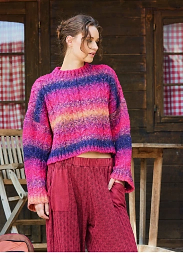 Bisiklet Yaka Bohem Tarz Fuşya Kadın Triko 7075