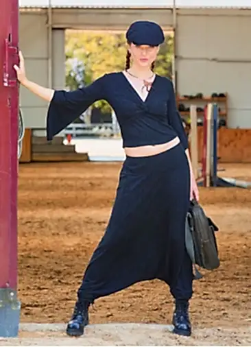 Paçası Lastikli Ağı Düşük Siyah Kadın Salaş Pantolon 7042