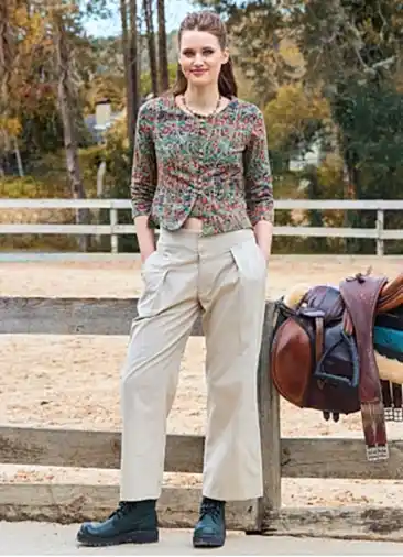 Pileli Verev Kesim Düğmeli Krem Bohem Pantolon 6784