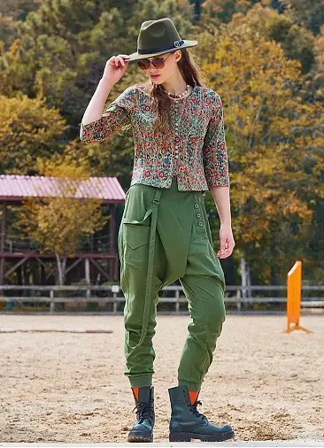 İp Detaylı Düğme Beli Lastikli Haki Bohem Şalvar 6875