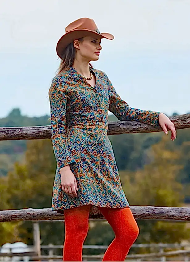 Hakim Yaka Düğme Detaylı Bağlamalı Petrol Çiçekli Elbise 7054