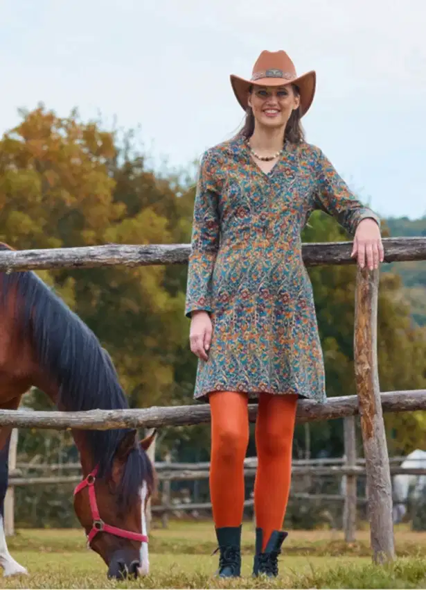 Hakim Yaka Düğme Detaylı Bağlamalı Petrol Çiçekli Elbise 7054