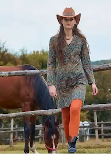 Hakim Yaka Düğme Detaylı Bağlamalı Petrol Çiçekli Elbise 7054