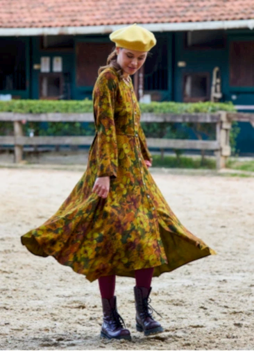 Kayık Yaka Asimetrik Kesim Düğme Detaylı Olive Kışlık Elbise 7048