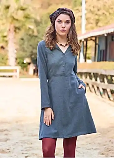 Hakim Yaka Düğme Detaylı Bağlamalı Antrasit Kışlık Elbise 7053