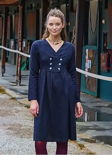 V Yaka Düğme Detaylı Fermuar Kapamalı Siyah Uzun Kollu Elbise 7065