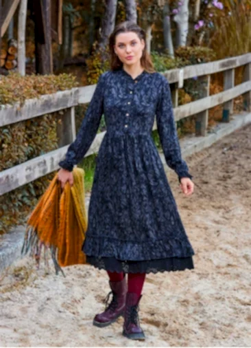 Düğme Detaylı Dantelli Antrasit Uzun Kollu Elbise 7061